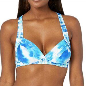 NWT La Blanca Blue & White Watercolor Print Bikini Top Sz. 12